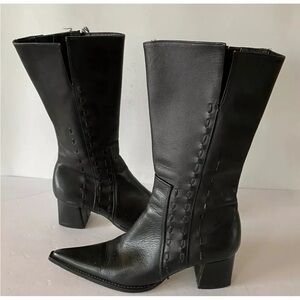 Galess 23.5 Black Leather Zip Boots Women
